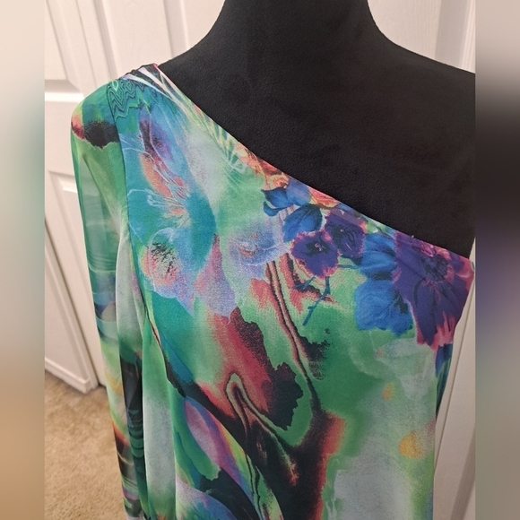 Bisou Bisou One Shoulder Chiffon Mini Dress   Size 10 - Picture 2 of 10